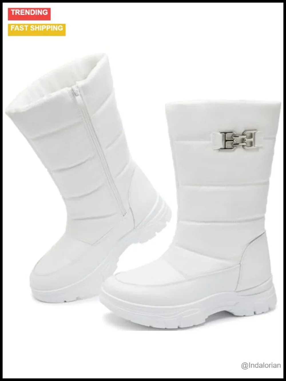 Mid Calf Snow Boots with Faux Fur Lining Side Zipper Non-Slip Winter Boots